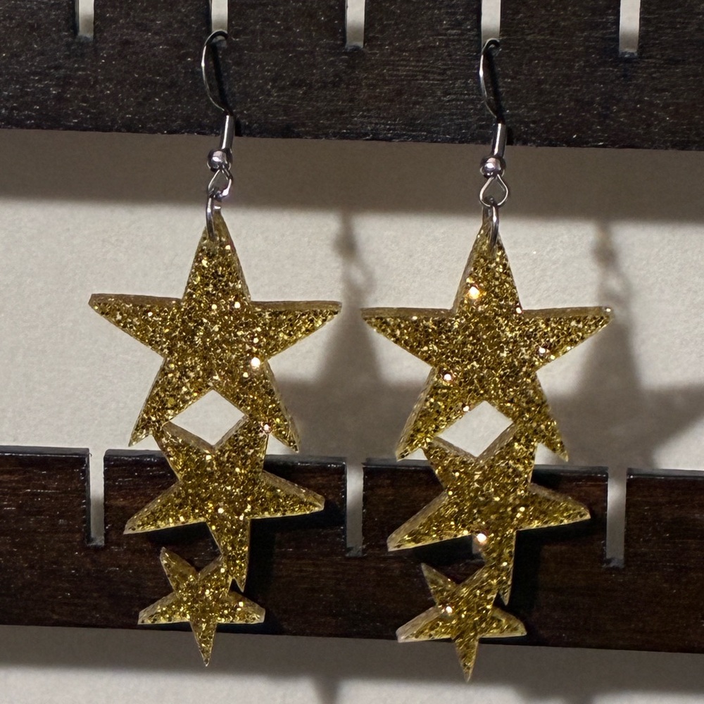 Gold Shimmer Acrylic Star Earrings